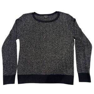 Ann Taylor Black Metallic Shimmer Crewneck Long Sleeve Pullover Sweater L